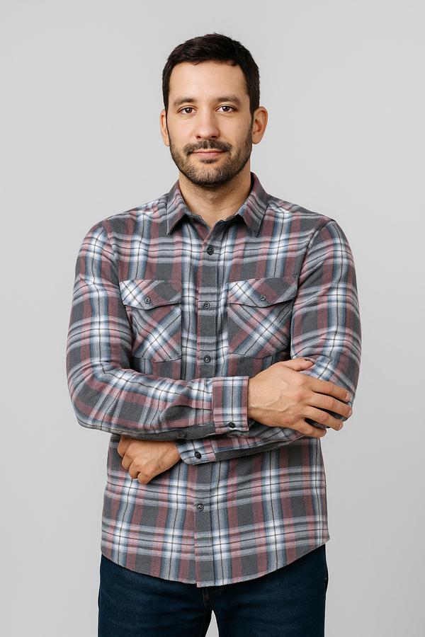 Camisa Flannel Villela Modern Fit Gris