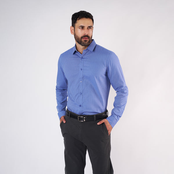 Camisa Slim Fit Fil a Fil Azul