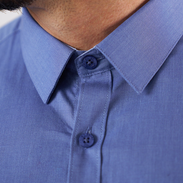 Camisa Slim Fit Fil a Fil Azul