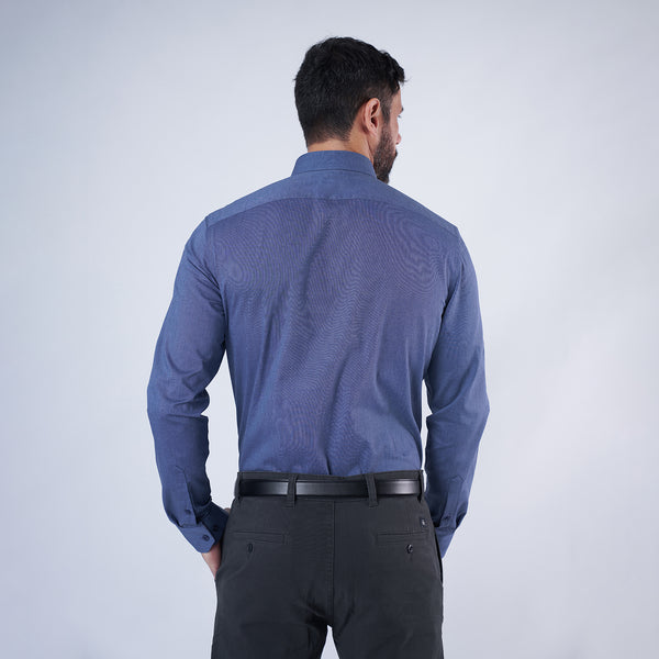Camisa Slim Fit Fil a Fil Azul Marino
