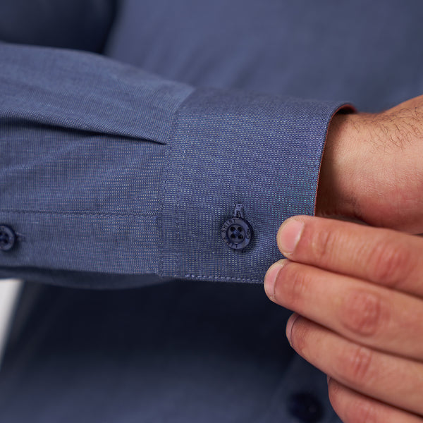 Camisa Slim Fit Fil a Fil Azul Marino