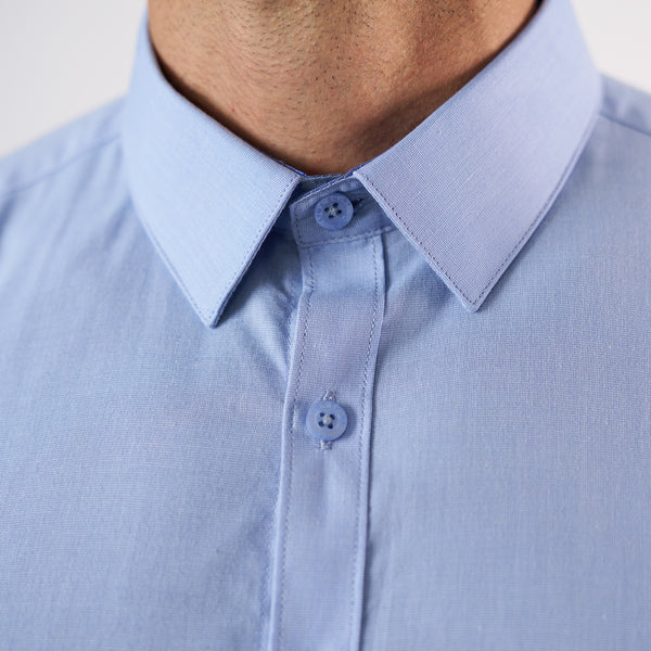 Camisa Slim Fit Fil a Fil Celeste