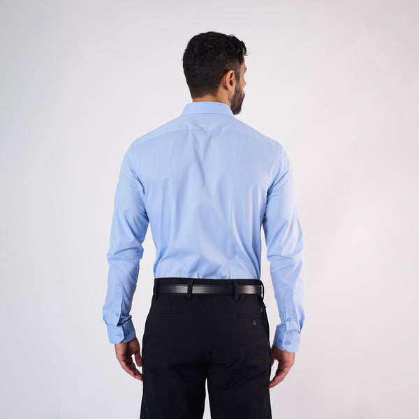 Camisa Slim Fit Fil a Fil Celeste