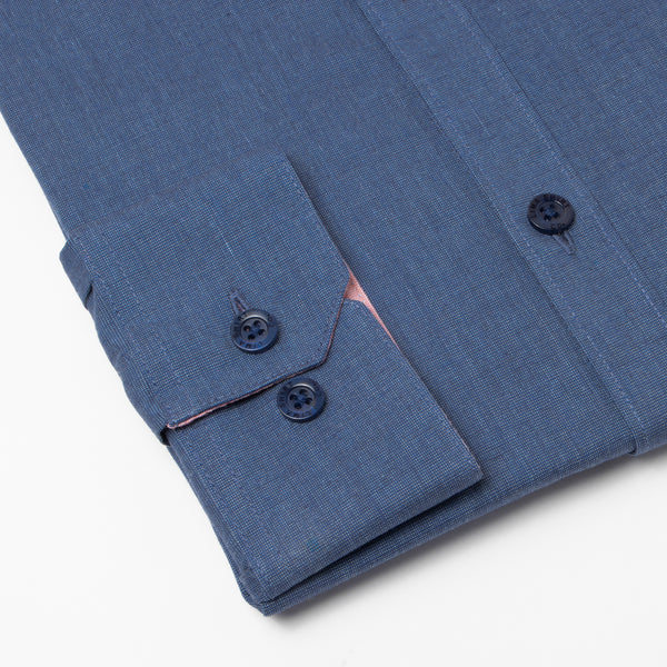 Camisa Slim Fit Fil a Fil Azul Marino