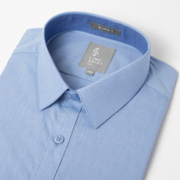 Camisa Slim Fit Fil a Fil Celeste
