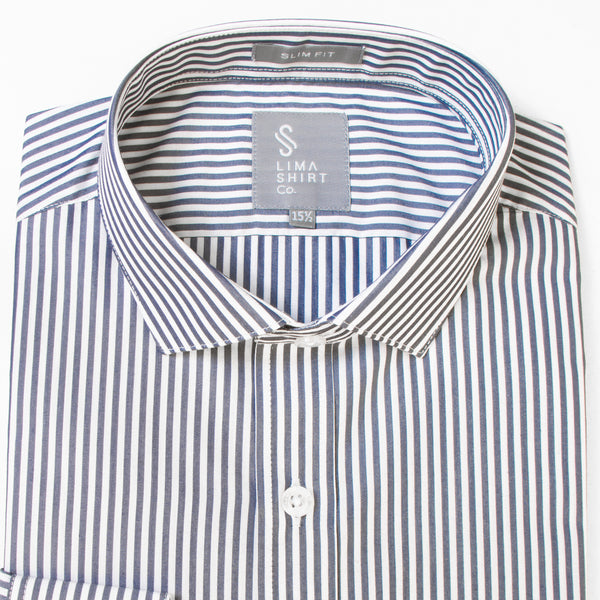 Camisa Slim Fit Manga Larga Luxury Rayas Azul