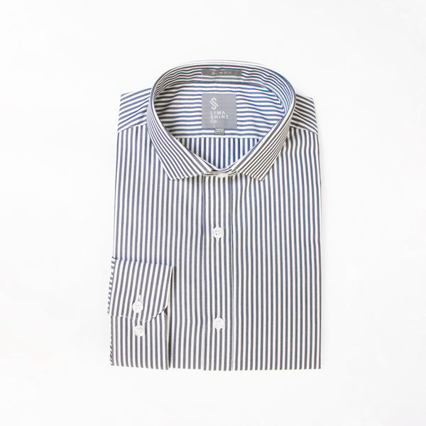 Camisa Slim Fit Manga Larga Luxury Rayas Azul