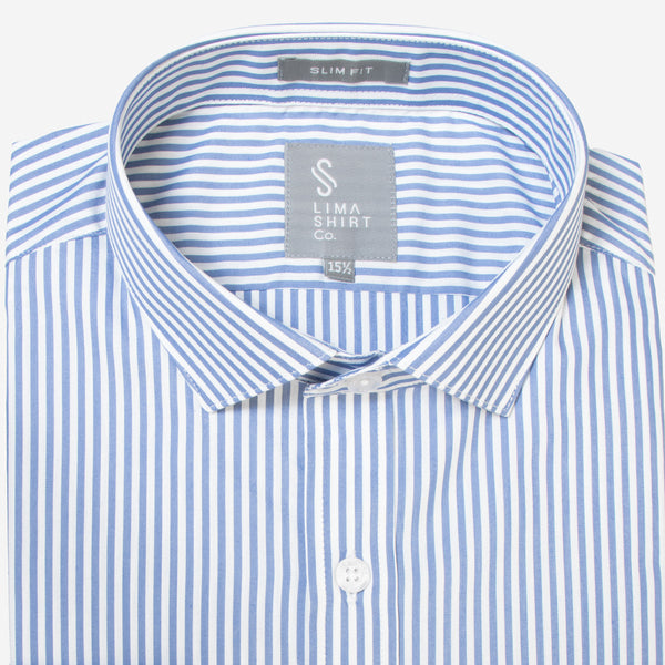 Camisa Slim Fit Manga Larga Luxury Rayas Azul Cielo