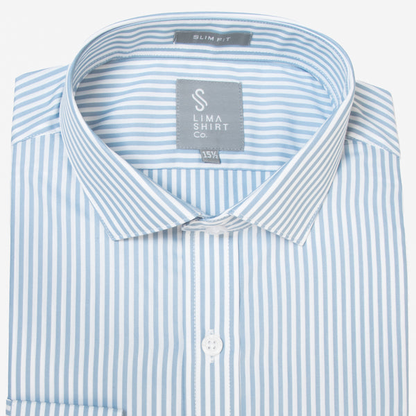 Camisa Slim Fit Manga Larga Luxury Rayas Celeste Claro