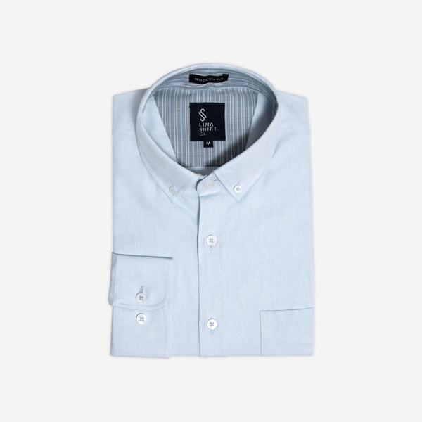 Camisa Modern Fit Manga Larga Oxford Celeste