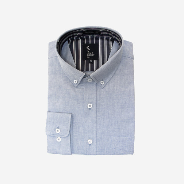 Camisa Modern Fit Manga Larga Oxford Azul