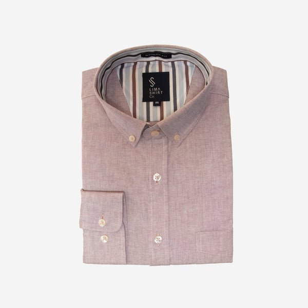 Camisa Modern Fit Manga Larga Oxford Vino