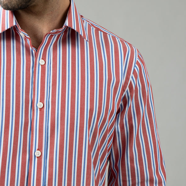 Camisa Rayas Manga Larga Modern Fit Sorrento Rojo