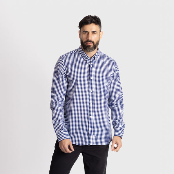 Camisa Manga Larga Cuadros Modern Fit Azul Marino
