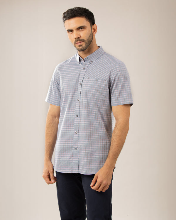 Camisa Manga Corta Button Down Vermont Plomo