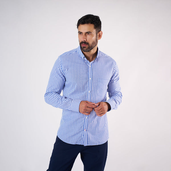 Camisa Lima Shirt Manga Larga Cuadros Modern Fit Azul
