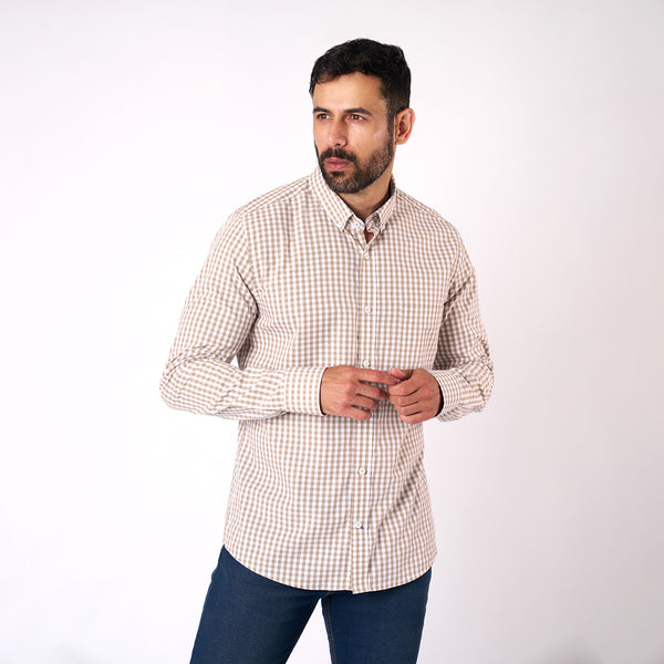 Camisa Lima Shirt Manga Larga Cuadros Modern Fit Beige