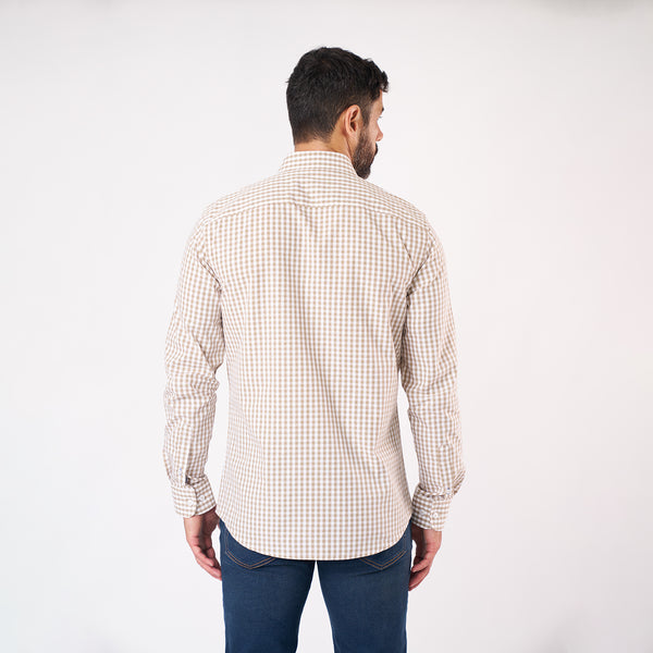 Camisa Lima Shirt Manga Larga Cuadros Modern Fit Beige