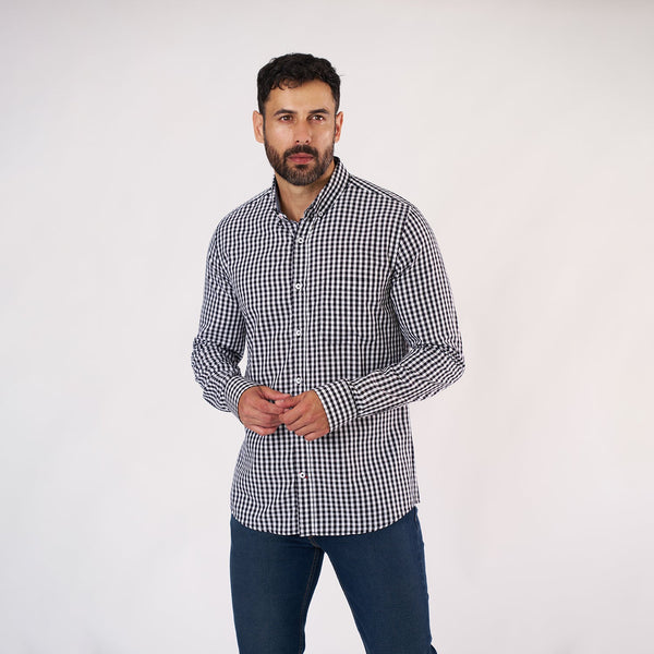 Camisa Lima Shirt Manga Larga Cuadros Modern Fit Negro