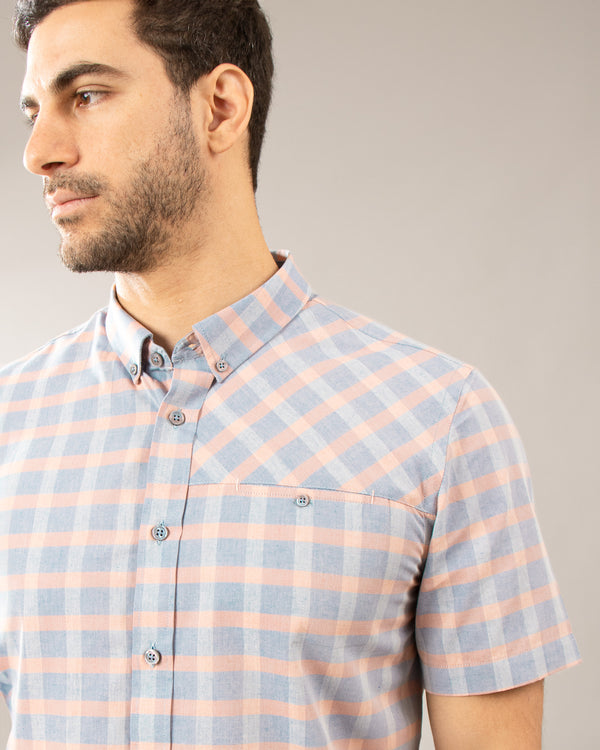 Camisa Manga Corta Button Down Vermont Celeste Rosa