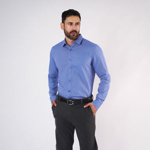 Camisa Slim Fit Fil a Fil Azul
