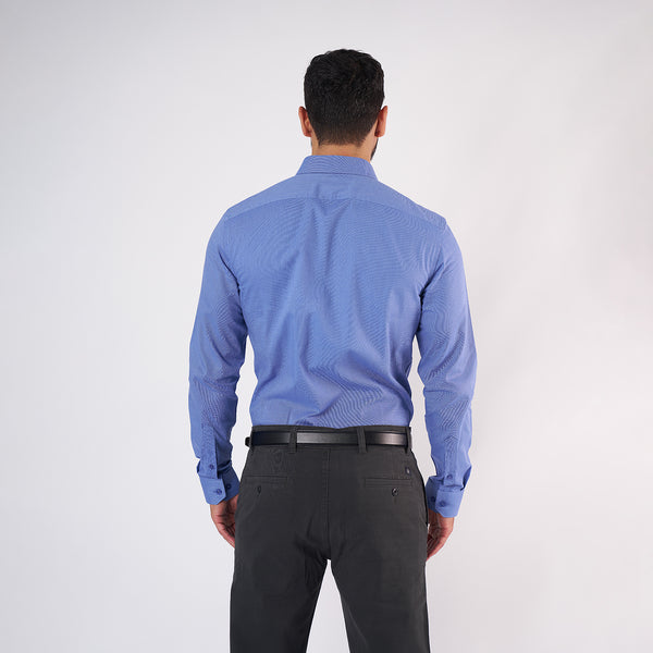 Camisa Slim Fit Fil a Fil Azul