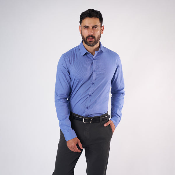 Camisa Slim Fit Fil a Fil Azul