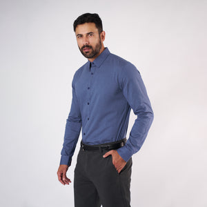 Camisa Slim Fit Fil a Fil Azul Marino