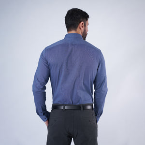 Camisa Slim Fit Fil a Fil Azul Marino