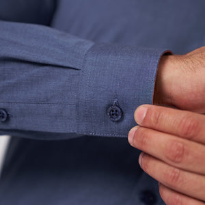 Camisa Slim Fit Fil a Fil Azul Marino