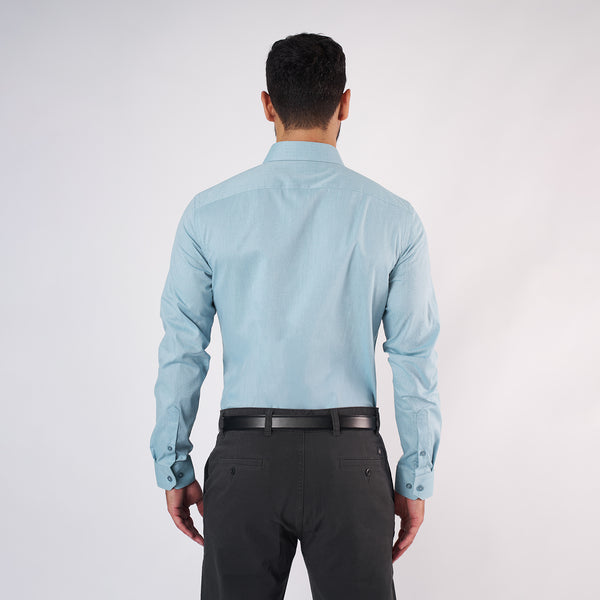 Camisa Slim Fit Fil a Fil Azul Teal