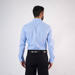Camisa Slim Fit Fil a Fil Celeste