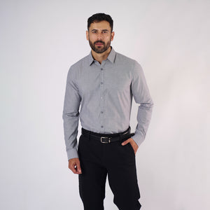 Camisa Slim Fit Fil a Fil Gris