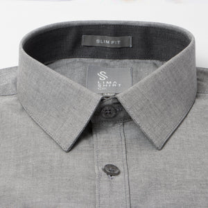 Camisa Slim Fit Fil a Fil Gris
