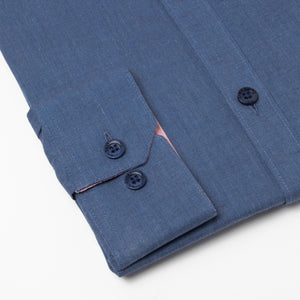 Camisa Slim Fit Fil a Fil Azul Marino