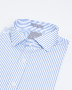 Camisa Manga Larga Luxury Rayas Celeste Claro