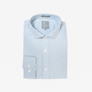 Camisa Slim Fit Manga Larga Luxury Rayas Celeste Claro