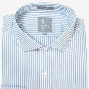 Camisa Slim Fit Manga Larga Luxury Rayas Celeste Claro