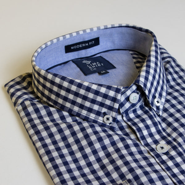 Camisa Manga Larga Cuadros Modern Fit Azul Marino