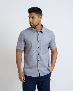 Camisa Relaxed Fit Vichí Lino Azul