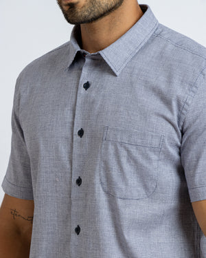 Camisa Relaxed Fit Vichí Lino Azul