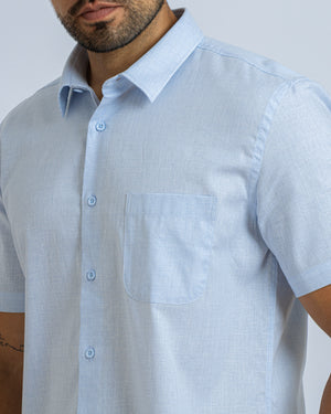 Camisa Relaxed Fit Vichí Lino Celeste