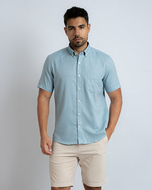 Camisa Manga Corta Oxfordine Turquesa