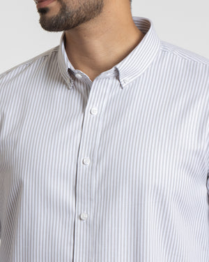 Camisa Modern Fit Oxford Rayas Plata