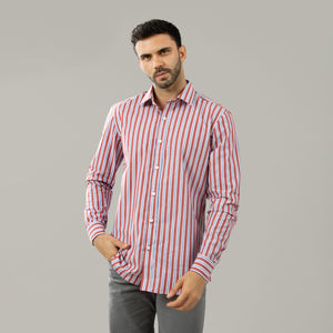 Camisa Rayas Manga Larga Modern Fit Sorrento Rojo