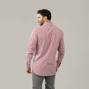 Camisa Rayas Manga Larga Modern Fit Sorrento Rojo