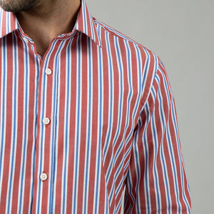 Camisa Rayas Manga Larga Modern Fit Sorrento Rojo