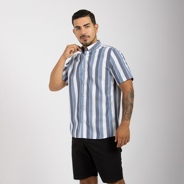 Camisa Modern Fit Striped Azul Acero