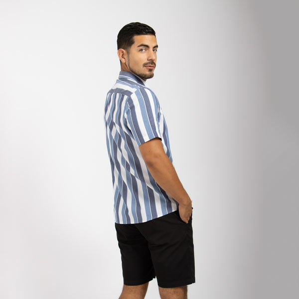 Camisa Modern Fit Striped Azul Acero