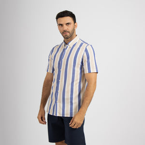 Camisa Modern Fit Striped Azul Crema